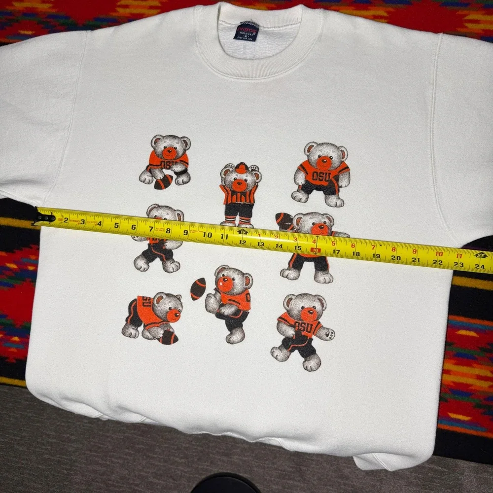 Vintage 80s JanSport Oklahoma State OSU Teddy Bear Football Sweatshirt XL White